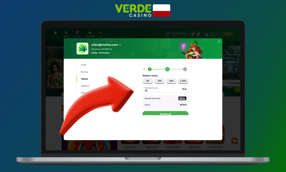 Aby aktywować kod promocyjny Verde Casino, musisz dokonać pierwszej wpłaty