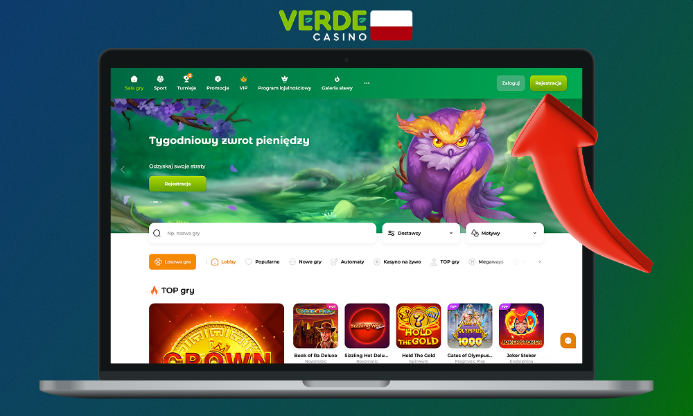 Aby rozpocząć proces rejestracji, należy odwiedzić oficjalną stronę internetową Verde Casino