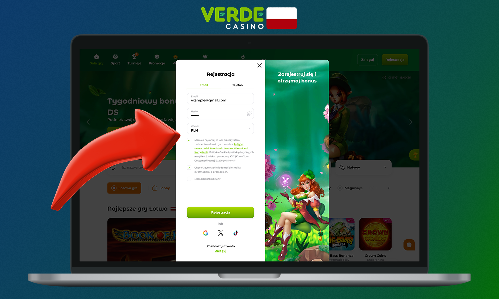 Podczas rejestracji w Verde Casino musisz zaakceptować zasady, a także wybrać walutę